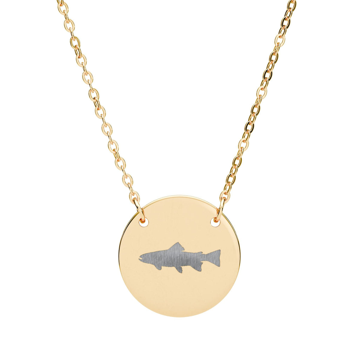 Trout Silhouette Circle Necklace — Engraved Fishing Pendant
