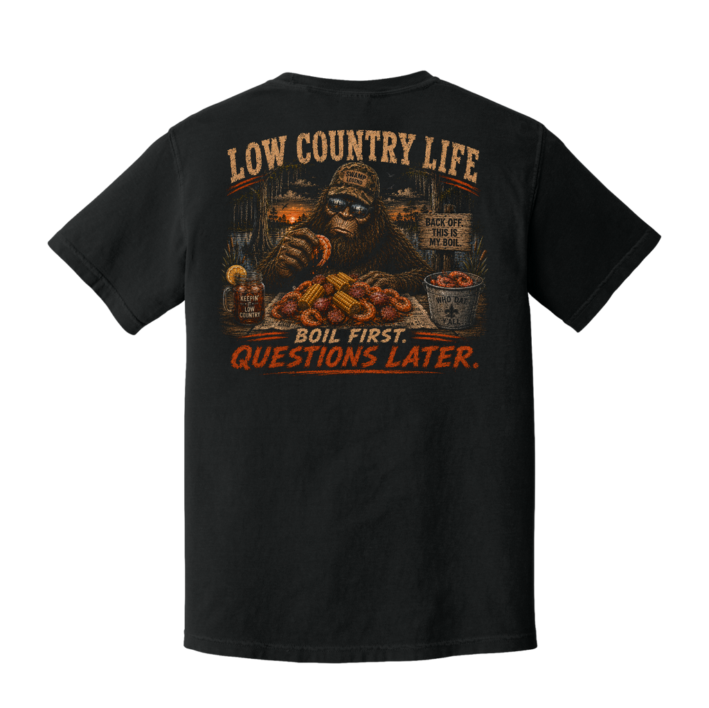 Low Country Life Bigfoot Crawfish Boil Comfort Colors Black T-Shirt