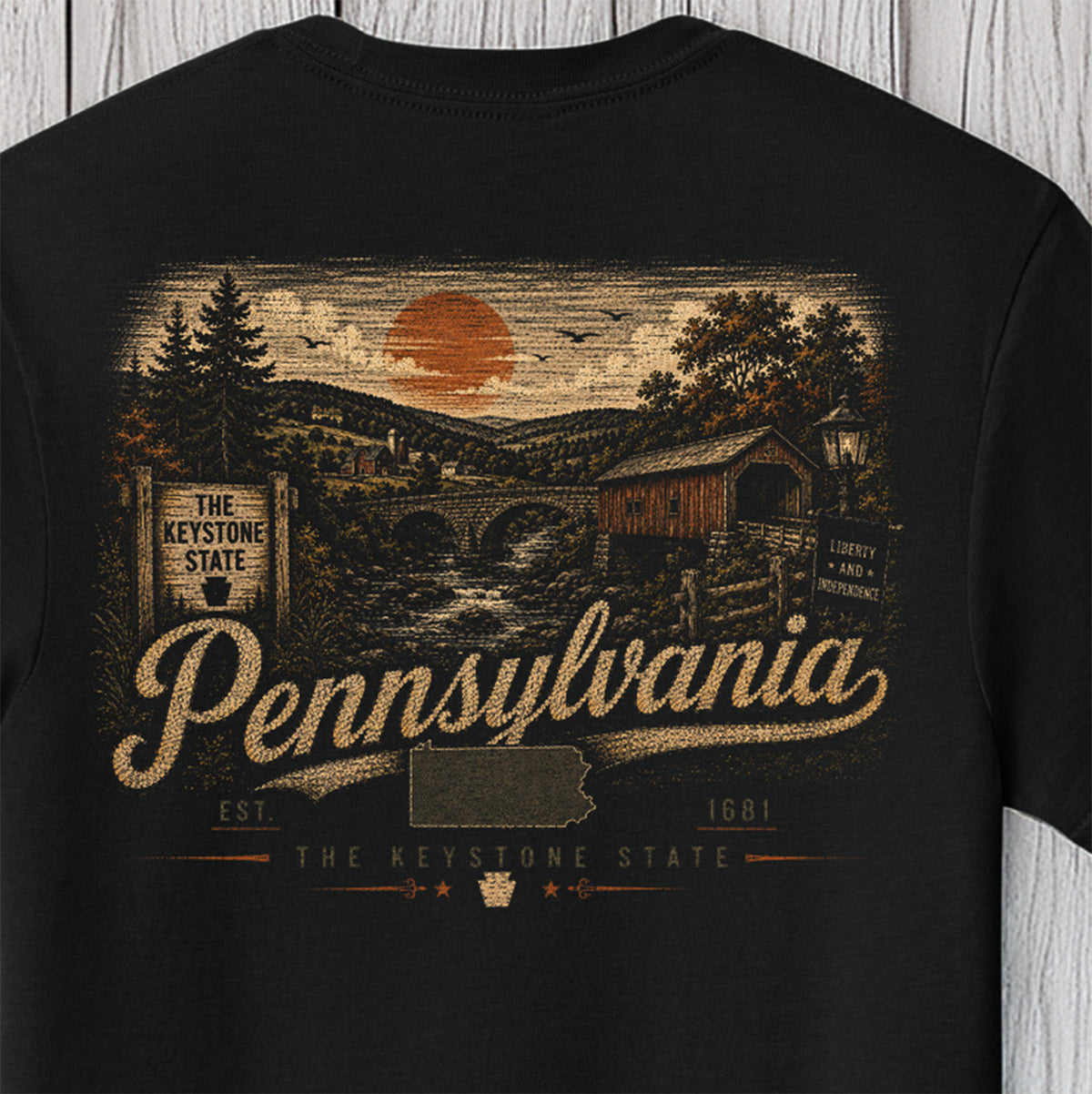Pennsylvania Keystone State Covered Bridge T-Shirt