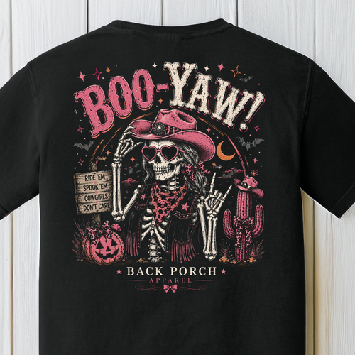 Boo-Yaw Western Cowgirl Halloween T-Shirt – Black