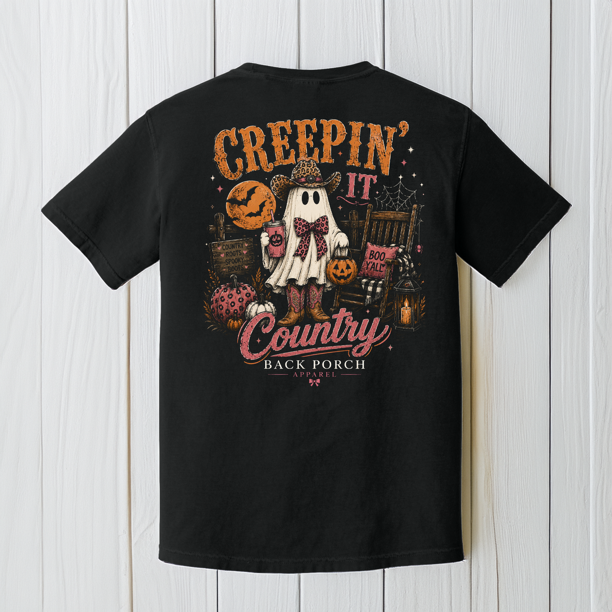 Creepin’ It Country Ghost Halloween T-Shirt – Black