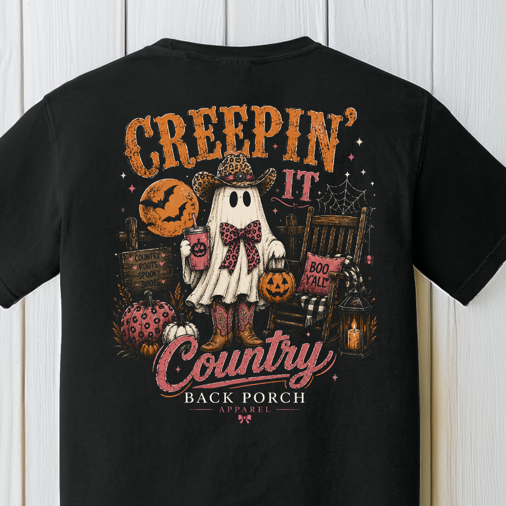 Creepin’ It Country Ghost Halloween T-Shirt – Black