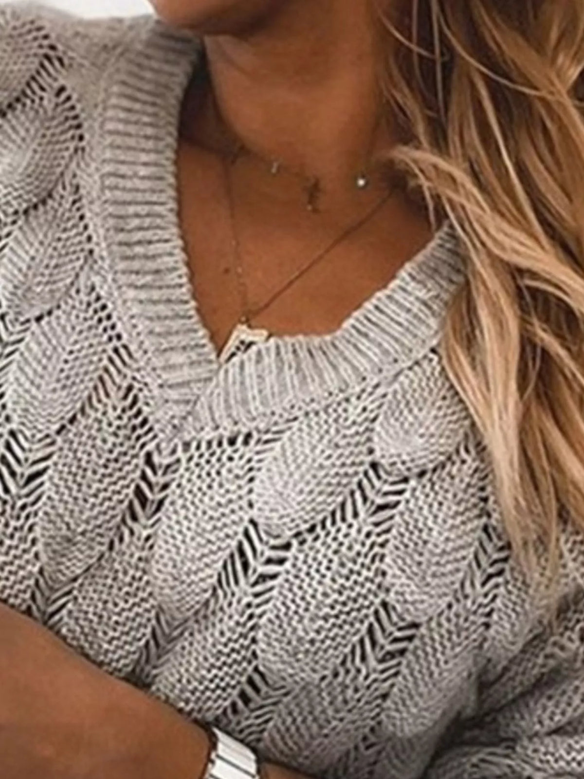 Women V-Neck Knitted Pullover Sweater