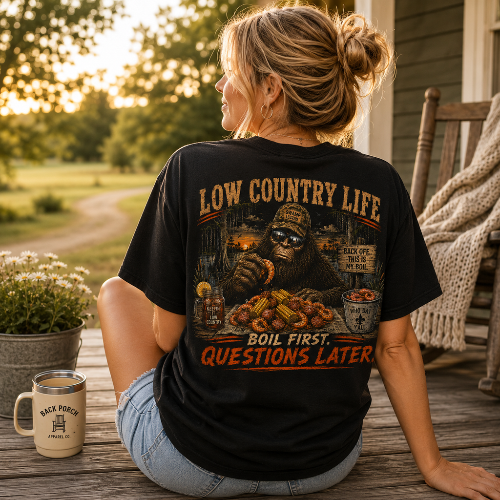Low Country Life Bigfoot Crawfish Boil Comfort Colors Black T-Shirt