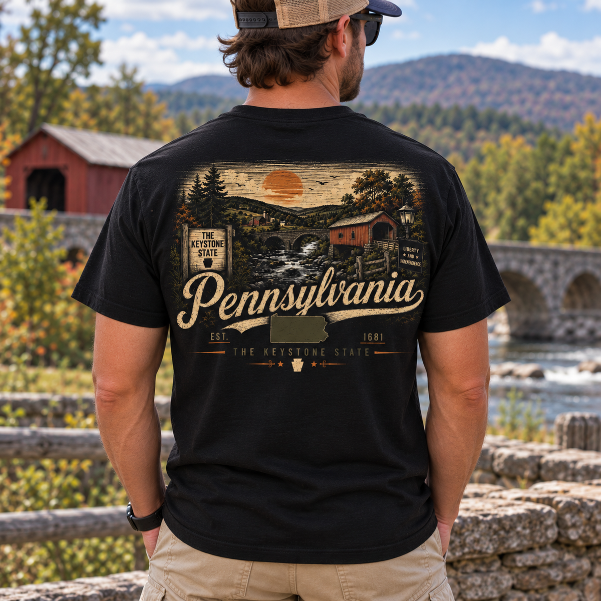 Pennsylvania Keystone State Covered Bridge T-Shirt