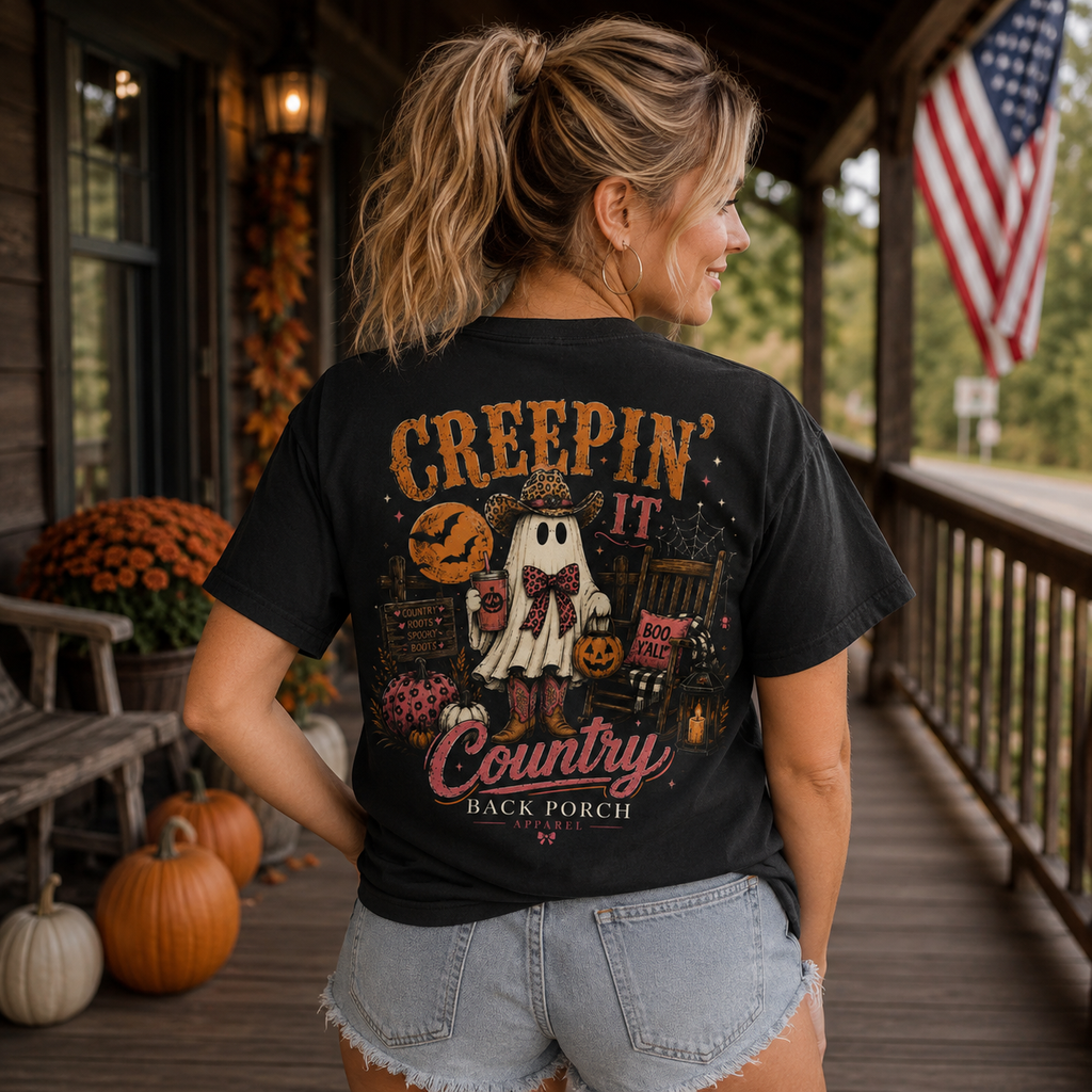 Creepin’ It Country Ghost Halloween T-Shirt – Black
