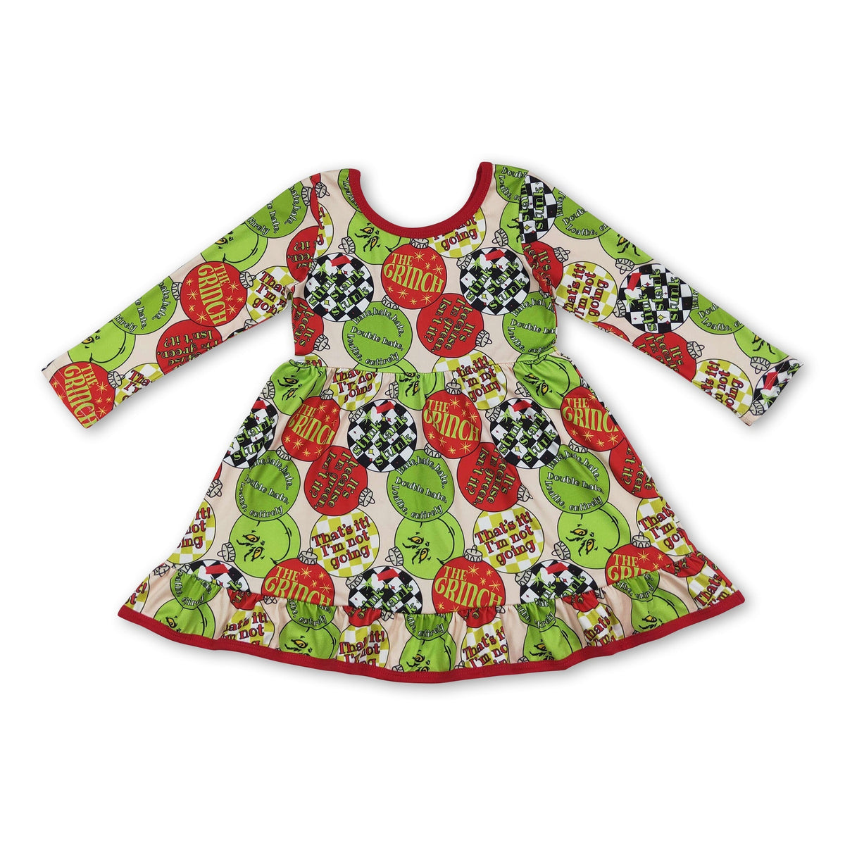 Green face ornaments girls ruffle Christmas dress