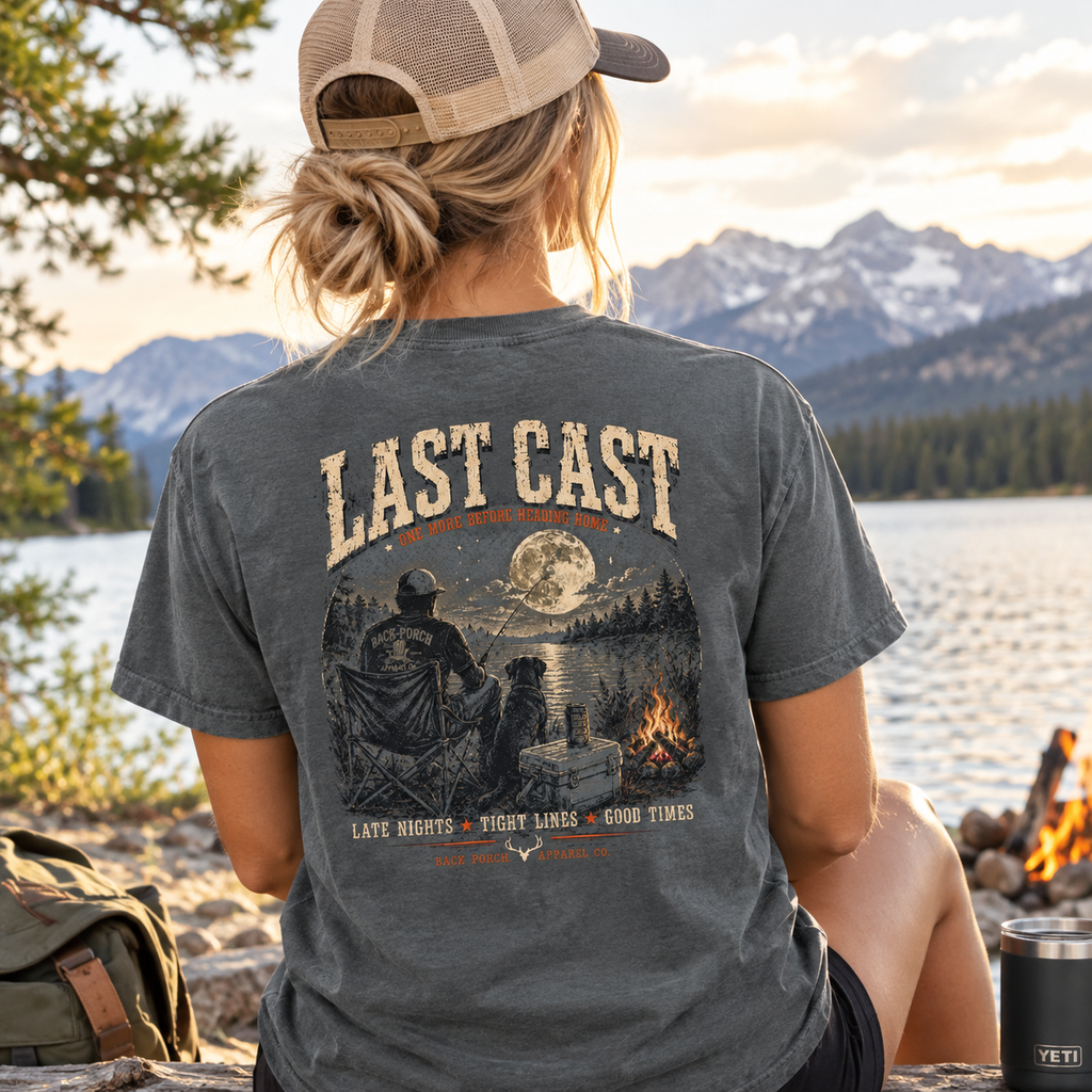 Last Cast Comfort Colors Fishing Graphic Tee