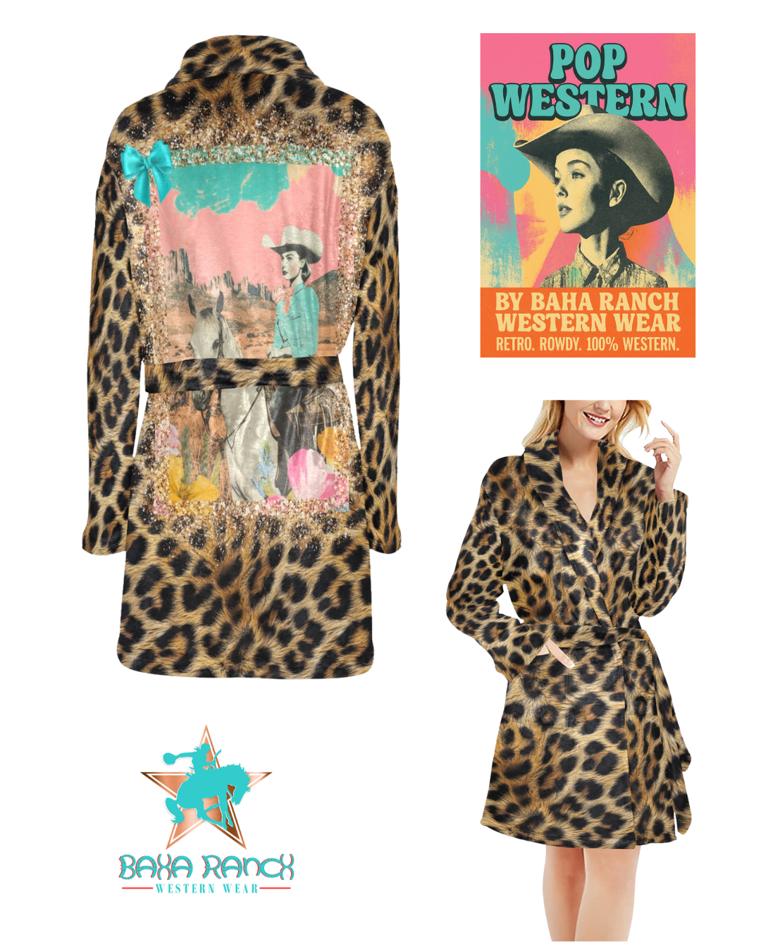 Baha Ranch Retro Pop Western Leopard Cowgirl Robe