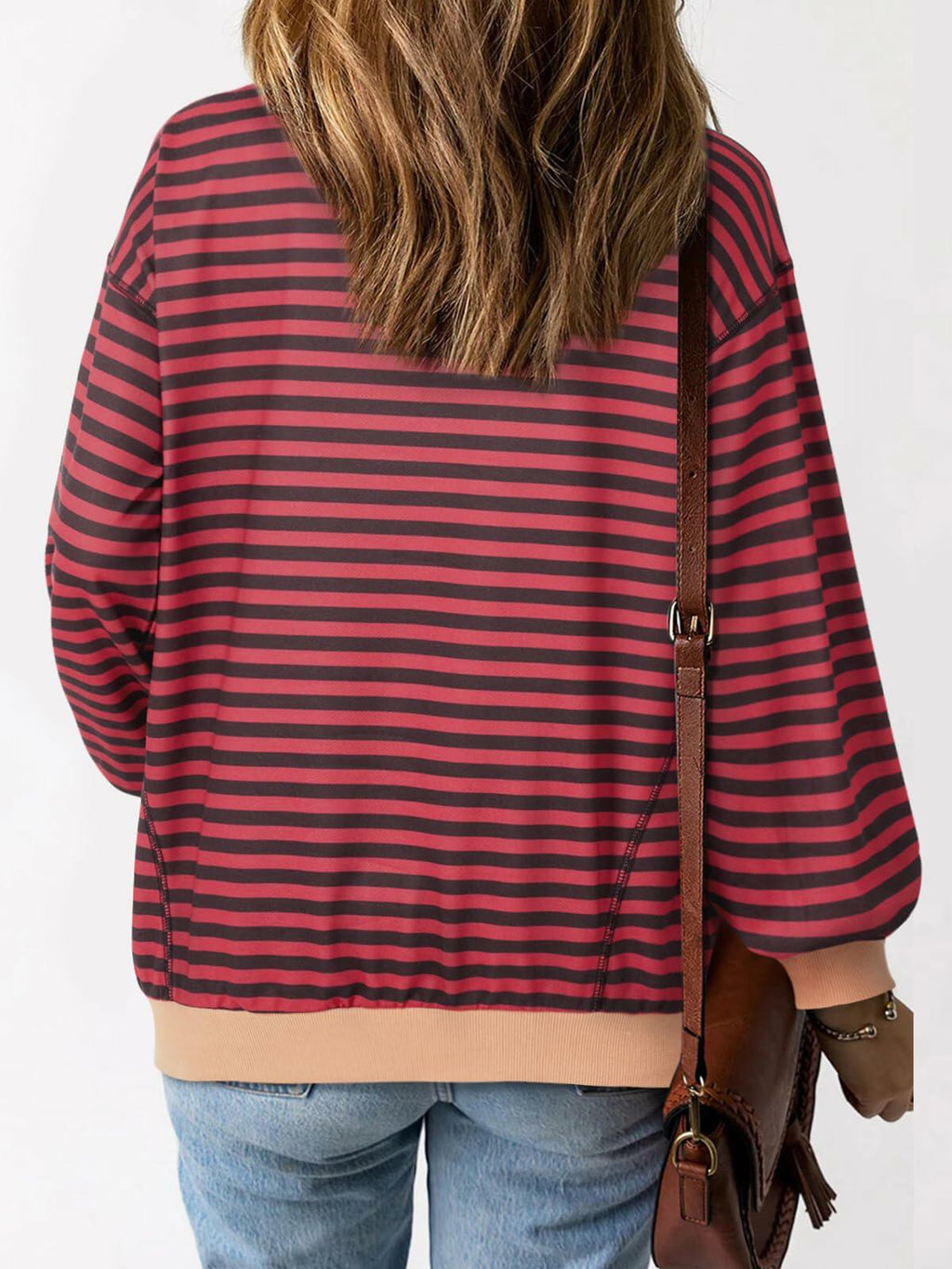 Womens Oversized Sweatshirt Cotton Long Sleeve Pullover Wine Purple Size L